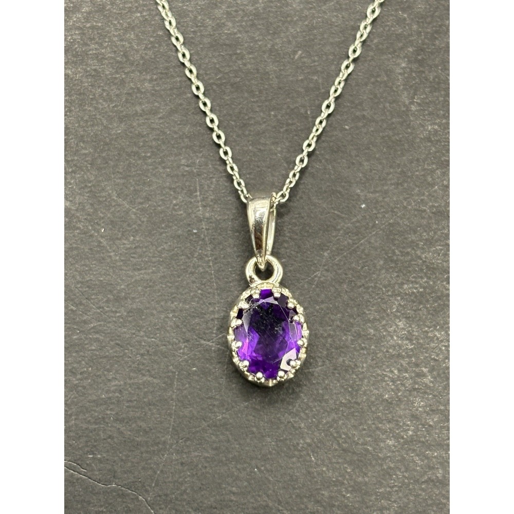 New Condition Sterling Silver Genuine Amethyst 8x6MM Pendant Necklace H17